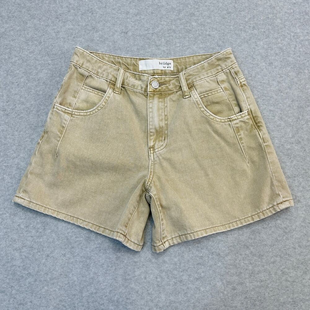 Bridge by Gly Mom Shorts SZ 26 Tan Twisted BG5797 Ambition Rigid Denim High Rise